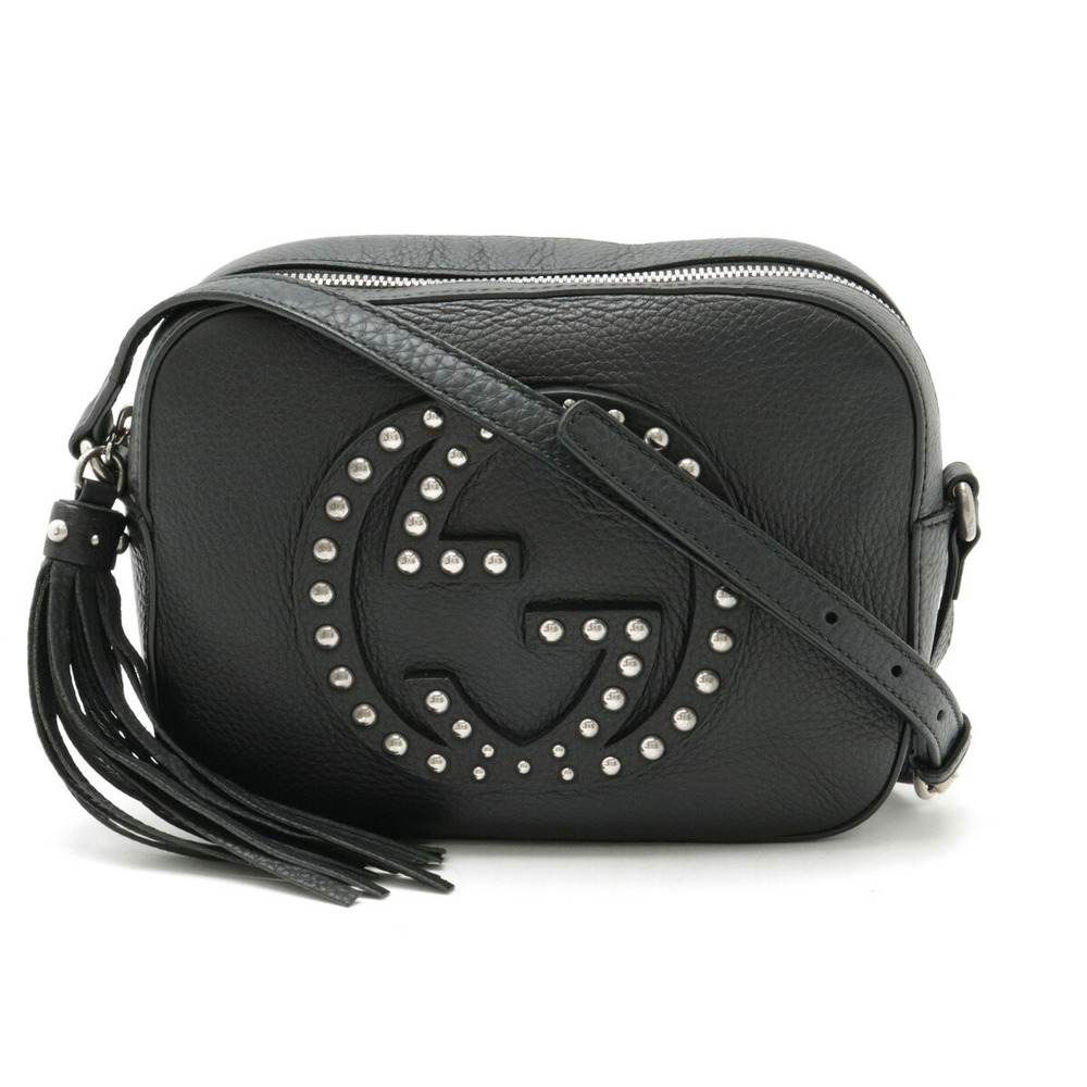 GUCCI Soho Disco Bag Studded Tassel Fringe Shoulder Clutch Crossbody Black